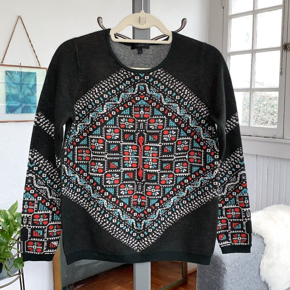 J.Crew charcoal grey sweater with hand embroidery